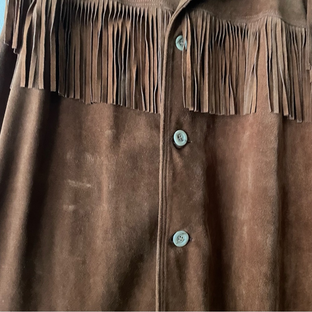 Leather Suede Fringe Jacket XL Western VTG DeerWear Made in USA Bohemian - Picture 9 of 10
